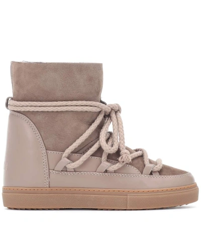 Shop Inuikii Suede And Leather Ankle Boots In Beige