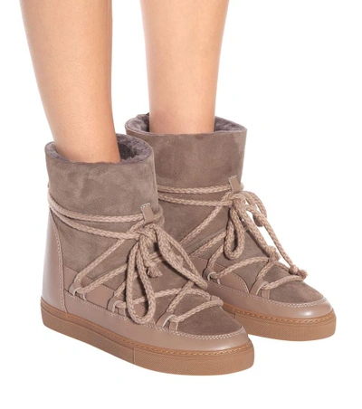 Shop Inuikii Suede And Leather Ankle Boots In Beige