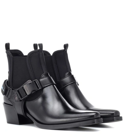 Shop Prada Leather And Neoprene Ankle Boots In Black