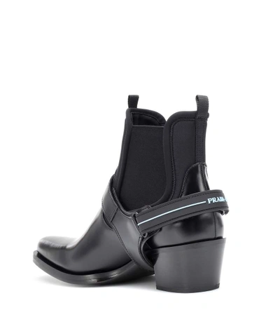 Shop Prada Leather And Neoprene Ankle Boots In Black