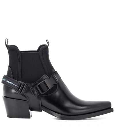 Shop Prada Leather And Neoprene Ankle Boots In Black