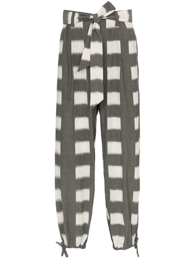 Shop Issey Miyake Square Print Cotton Trousers - Grey