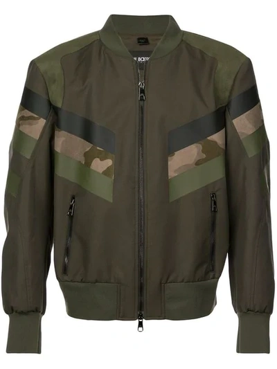 Shop Neil Barrett Panelled Camouflage Bomber Jacket In Green