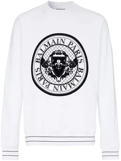 Shop Balmain Logo Cotton Sweatshirt - White