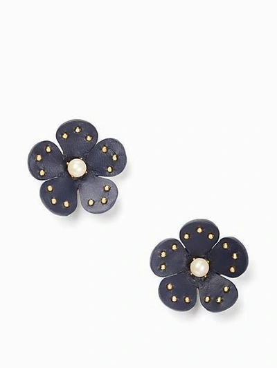 Shop Kate Spade Blooming Bling Leather Studs In Navy