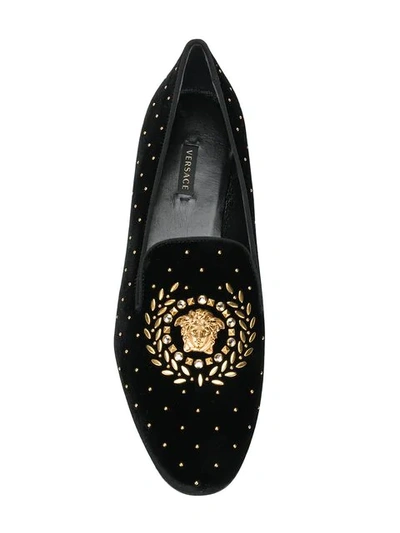 Shop Versace Medusa Leaves Loafers In Black