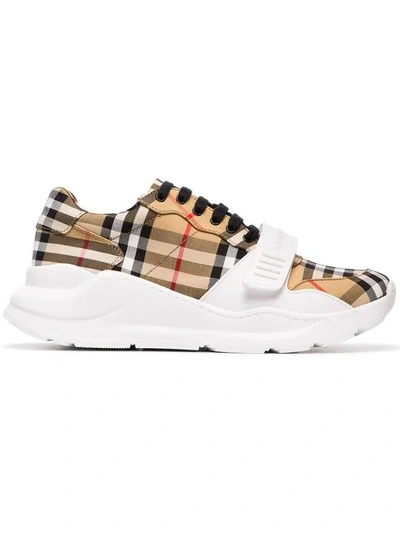 Shop Burberry Vintage Check Sneakers - Nude & Neutrals