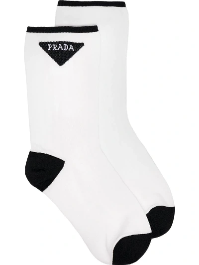 Shop Prada White Logo Stitched Socks