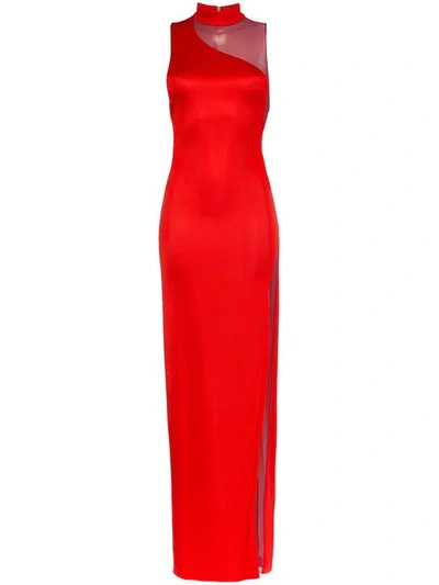 Shop Galvan Shadow Sheer Stretch Mesh Dress - Red