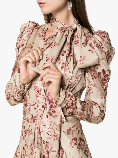 Shop Zimmermann Floral Printed And Neck Tie Silk In Neutrals