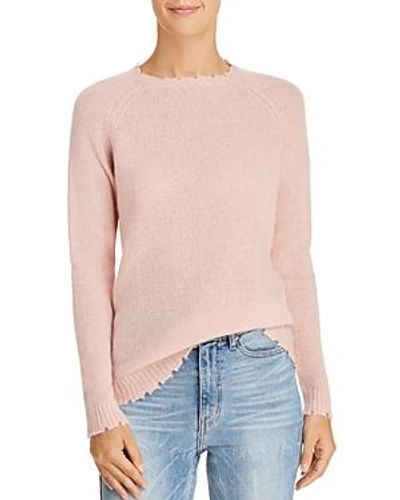 Shop Minnie Rose Distressed Cashmere Sweater In Blush Pink
