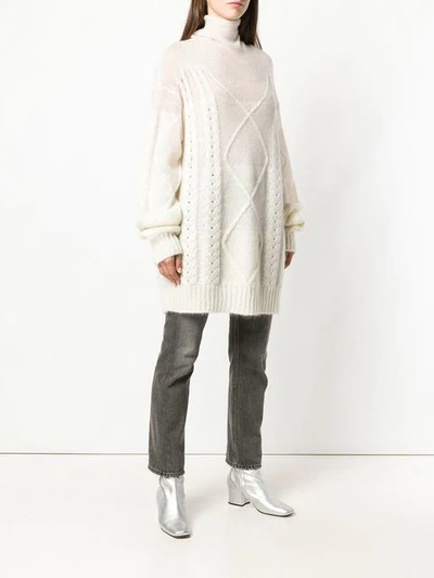Shop Maison Margiela Sheer Cable Knit Sweater In White