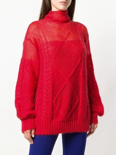 Shop Maison Margiela Sheer Cable Knit Sweater In Red