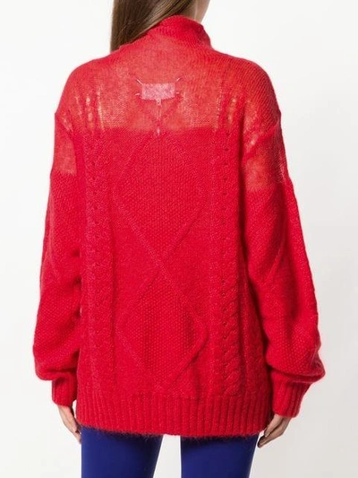 Shop Maison Margiela Sheer Cable Knit Sweater In Red