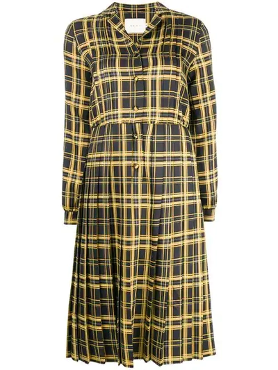 Shop Neul Checked Pleated Dress In Yellow