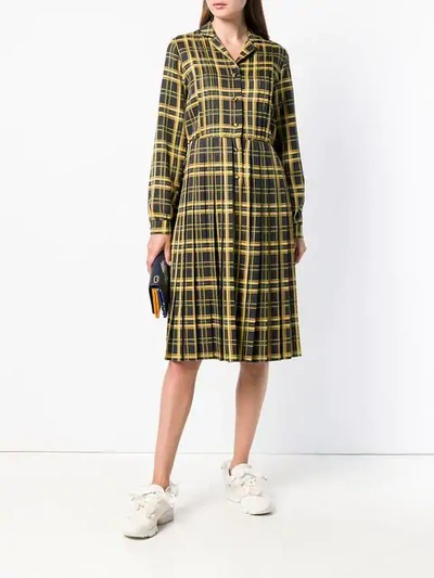Shop Neul Checked Pleated Dress In Yellow