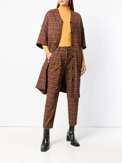 Shop Neul Checked Short Sleeved Coat In Brown