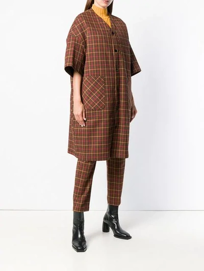 Shop Neul Checked Short Sleeved Coat In Brown