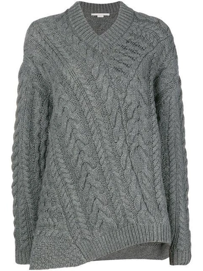 Shop Stella Mccartney Off-centre Cable Knit Sweater In Grey