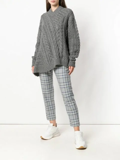 Shop Stella Mccartney Off-centre Cable Knit Sweater In Grey