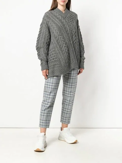 Shop Stella Mccartney Off-centre Cable Knit Sweater In Grey