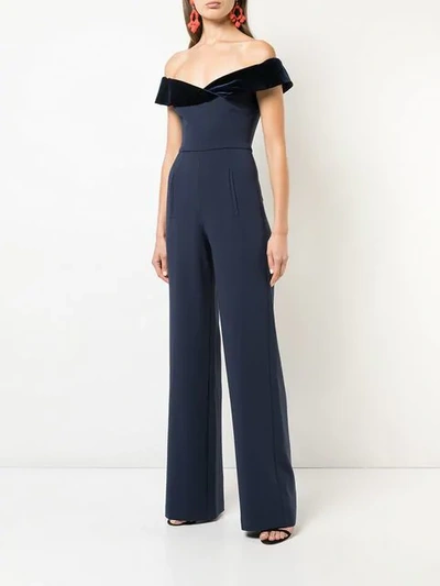 Shop Black Halo Off The Shoulder Jumpsuit In Blue