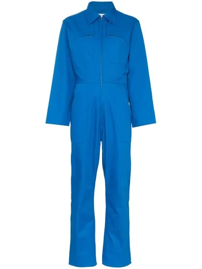 Shop A_plan_application Zipped Cropped Cotton Jumpsuit In Blue