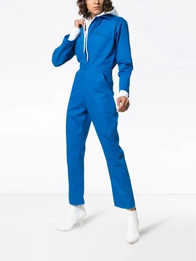 Shop A_plan_application Zipped Cropped Cotton Jumpsuit In Blue