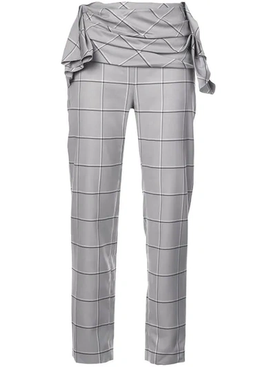 Shop Carmen March Draped Waist Check Trousers In Grey