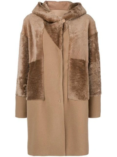 hooded mid fur coat