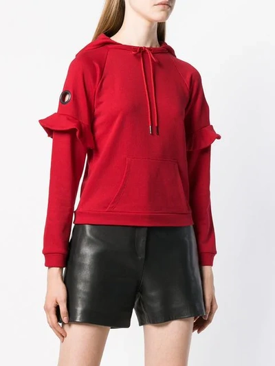 Shop Armani Exchange Ruffled Hoodie In Red