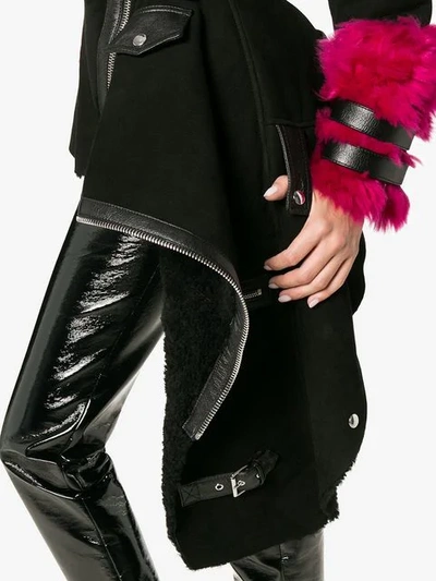 Shop Alexander Mcqueen Shearling Asymmetric Biker Jacket In Black