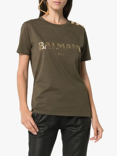 Shop Balmain Paris Logo T-shirt - Green