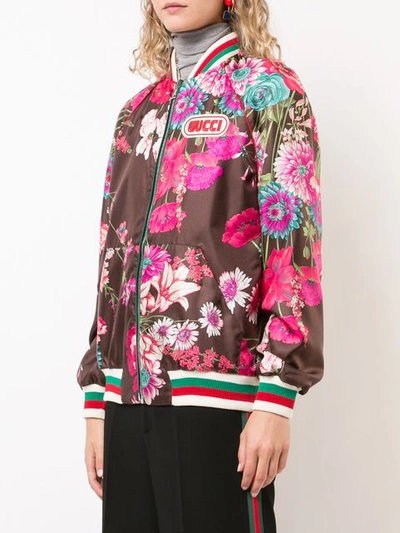 Shop Gucci Floral Print Bomber Jacket - Brown