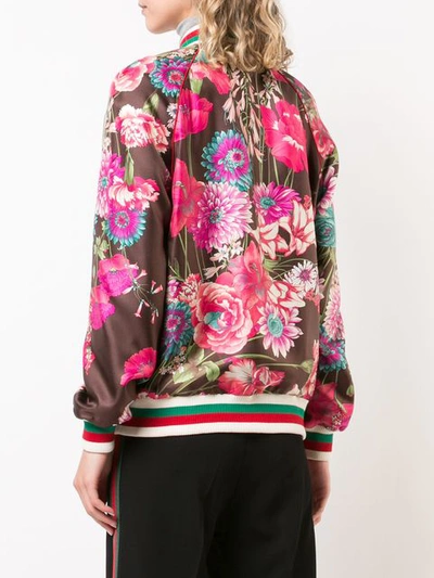 Shop Gucci Floral Print Bomber Jacket - Brown