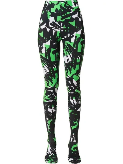 Shop Burberry Green Graffiti Logo Stirrup Leggings