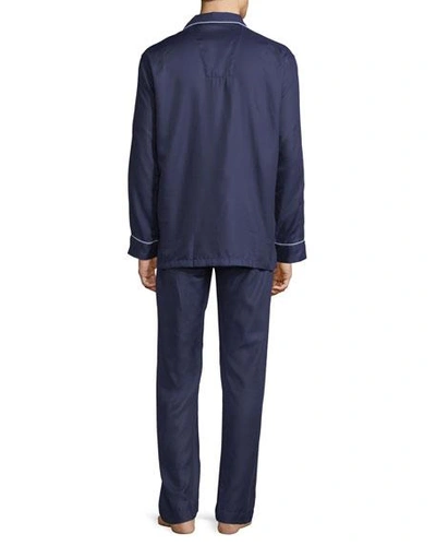Shop Derek Rose Men's Lombard 6 Cotton Pajamas With Piping In Navy