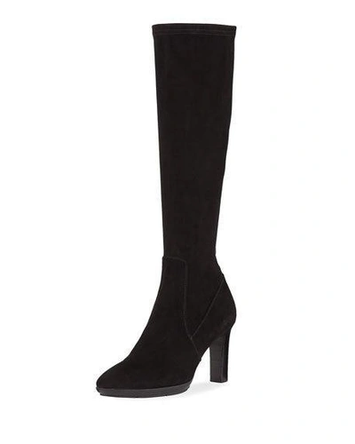 Shop Aquatalia Rhumba Ii Stretch Suede Knee Boots In Black