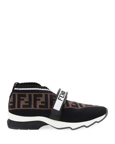 Shop Fendi Rockoko Ff Knit Sneakers In Nero+tabacco Nero