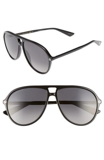 Shop Gucci Pilot 59mm Sunglasses - Black/ Grey