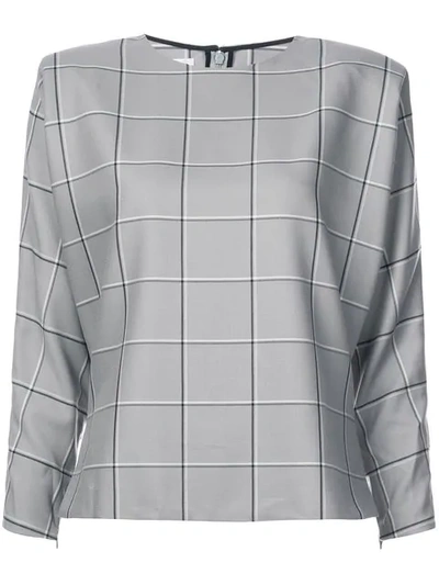 Shop Carmen March Checked Boxy Blouse In Grey