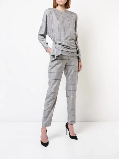 Shop Carmen March Checked Boxy Blouse In Grey