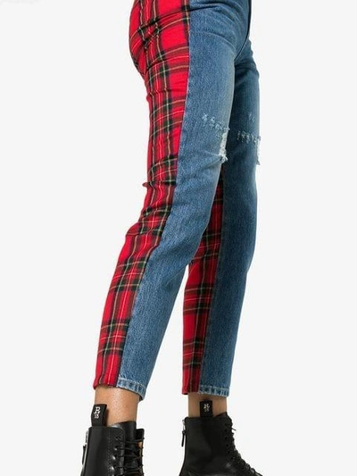 Shop Sjyp Denim And Tartan Straight-leg Jeans - Blue