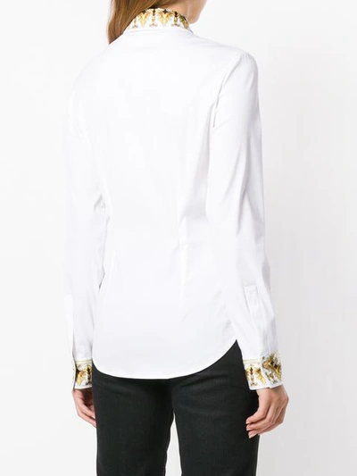 Shop Versace Fitted Shirt With Patterned Collar And Cuffs - White