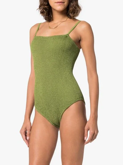 Shop Hunza G Maria Strappy Ribbed One Piece Swimsuit In Green
