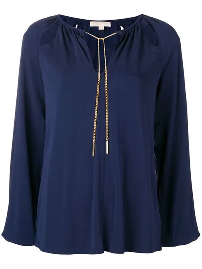 Shop Michael Michael Kors Chain Embellished Blouse In Blue