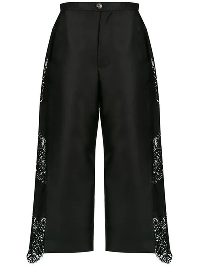 Shop À La Garçonne Lace Detail Cropped Trousers In Black