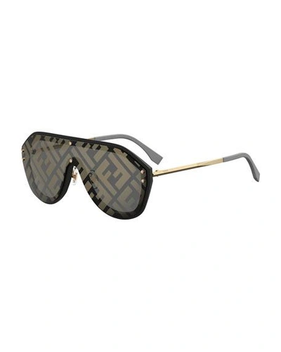 Shop Fendi Ff Shield Sunglasses In Beige/gold