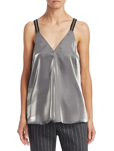 Shop Brunello Cucinelli Silk V-neck Tank In Grey