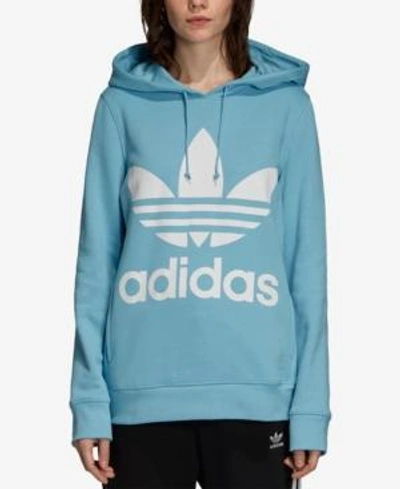 Shop Adidas Originals Adicolor Cotton Logo Hoodie In Clear Blue